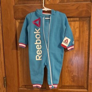 Reebok Blue and Pink Kids One Piece Track Suit -new with tags